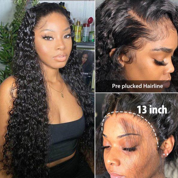 13x4 Lace Front Wigs Water Wave Human Virgin Hair 200% Density Wig With Baby Hair