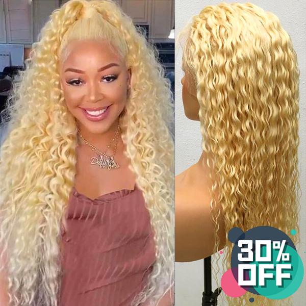 613 Blonde 13x4 Lace Frontal Wig Transparent Lace Curly Human Hair - pegasuswholesale