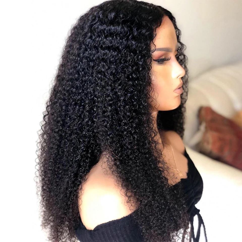 Natural Black Kinky Wave 4X4 HD Lace Closure 13X4 Lace Frontal Wig