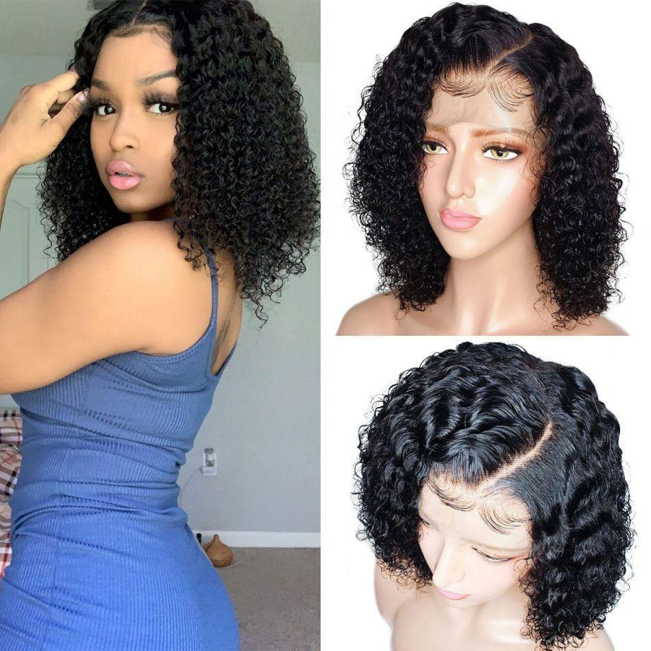 13x4 Lace Front Wig Curly Hair Side Part Bob Wigs 180% Density Natural Color - uprettyhair