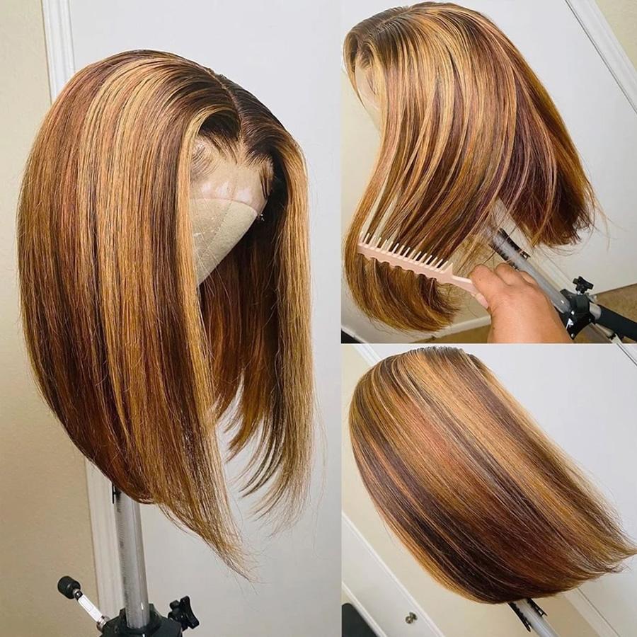 Straight 3x6 Ombre P4/27 Highlight Color Short Bob Wigs - uprettyhair