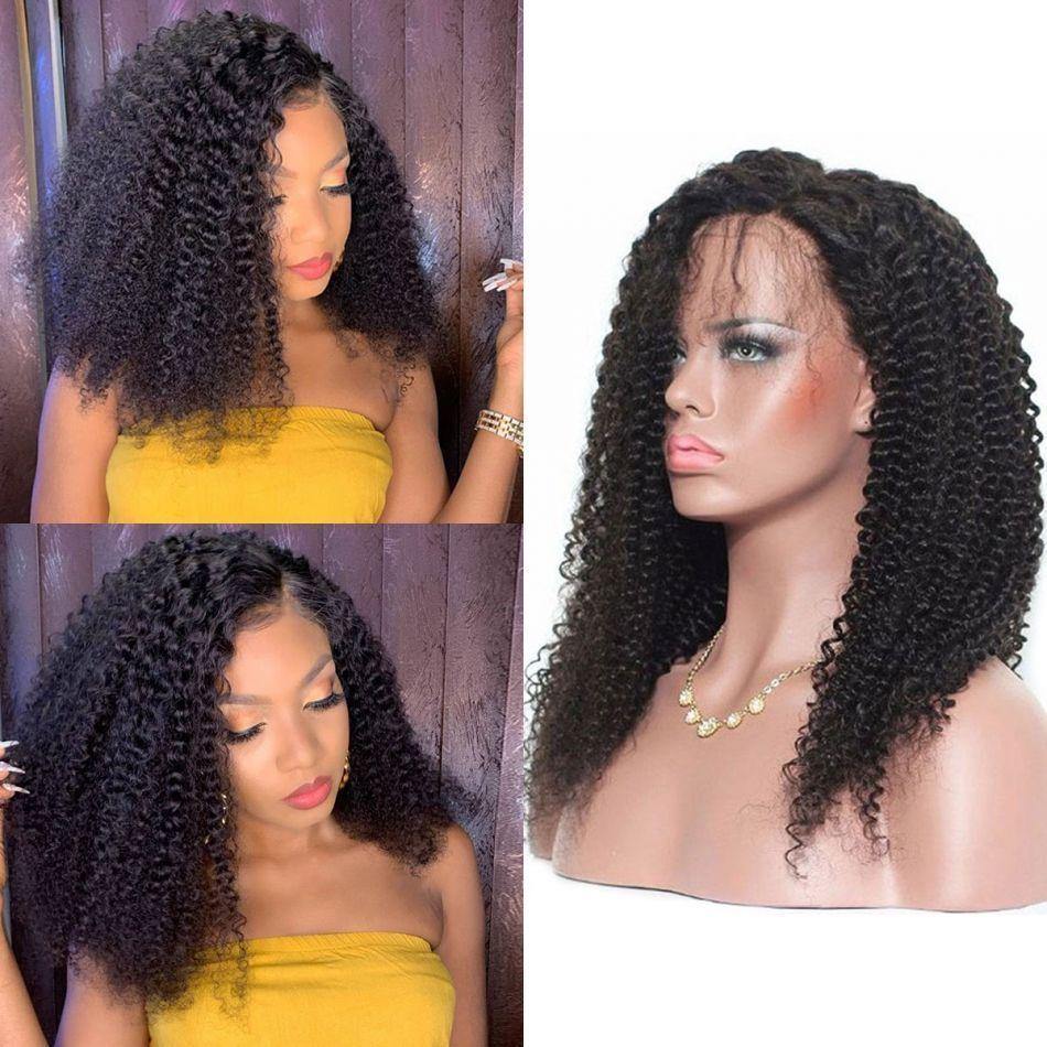 Kinky Curly Side Part 13x4 Lace Front Wig 180% Density Human Virgin Hair Cut Bob Wig - uprettyhair