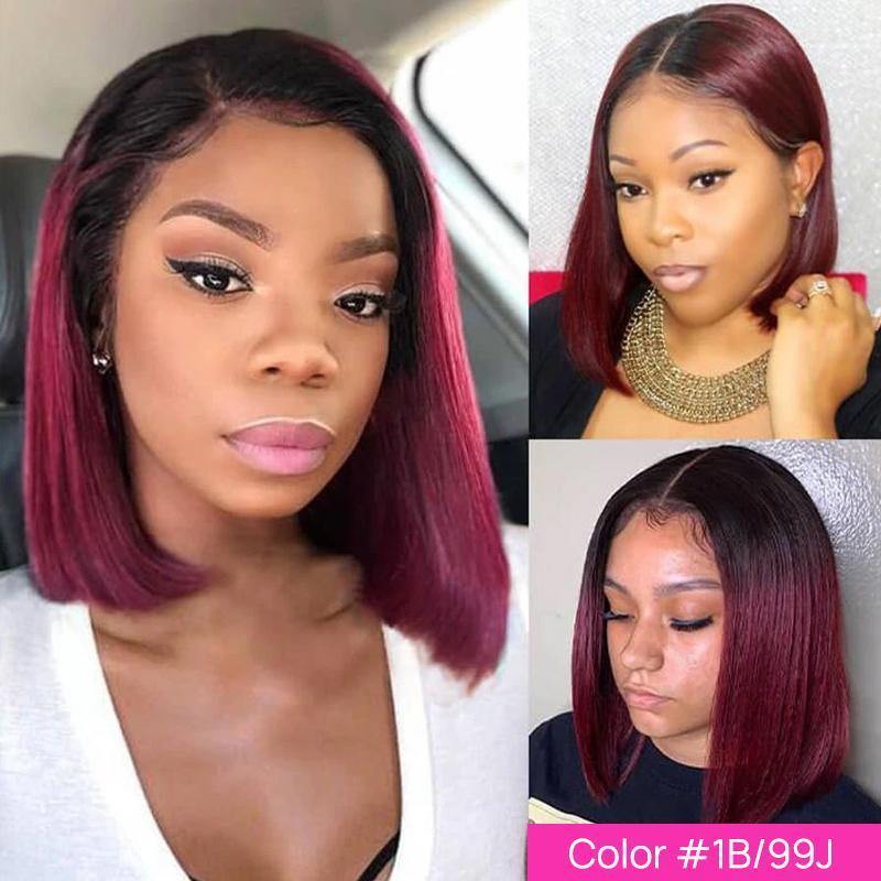 Ombre Color Straight Hair 4x4 Lace Closure Wigs Short Bob Wig - uprettyhair