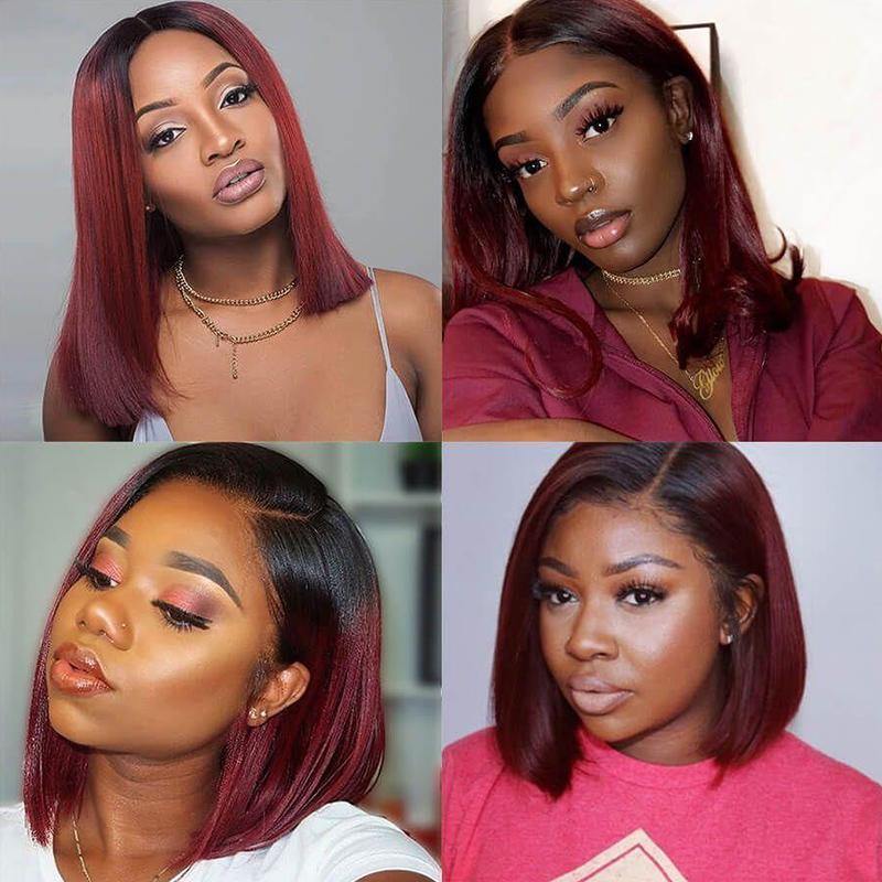 Ombre Color Straight Hair 4x4 Lace Closure Wigs Short Bob Wig - uprettyhair
