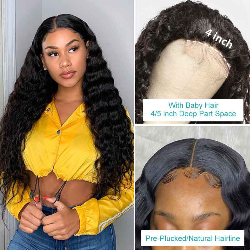 Ashimary Glueless Wigs with Natural Hairline Loose Deep Wave 4*4 Lace Closure Wig Brazilian Virgin Hair