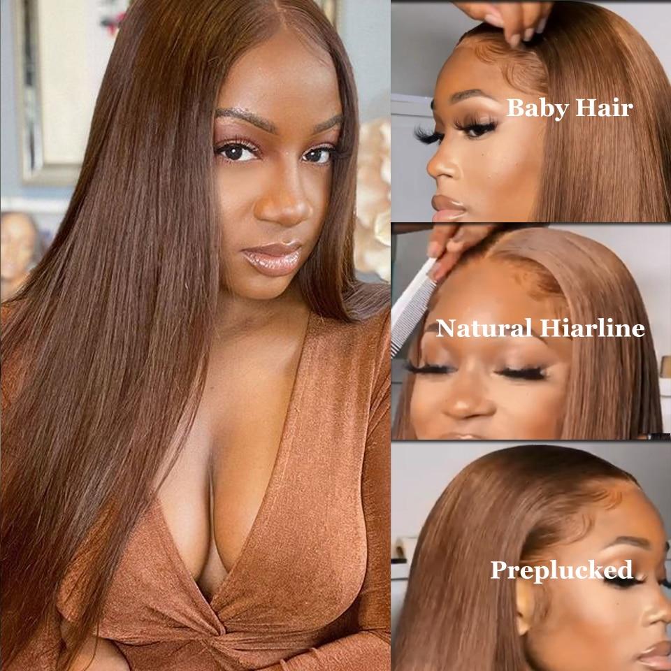 Mongolian Remy Brown Color Human Hair Natural Black T Part Lace Front Wig