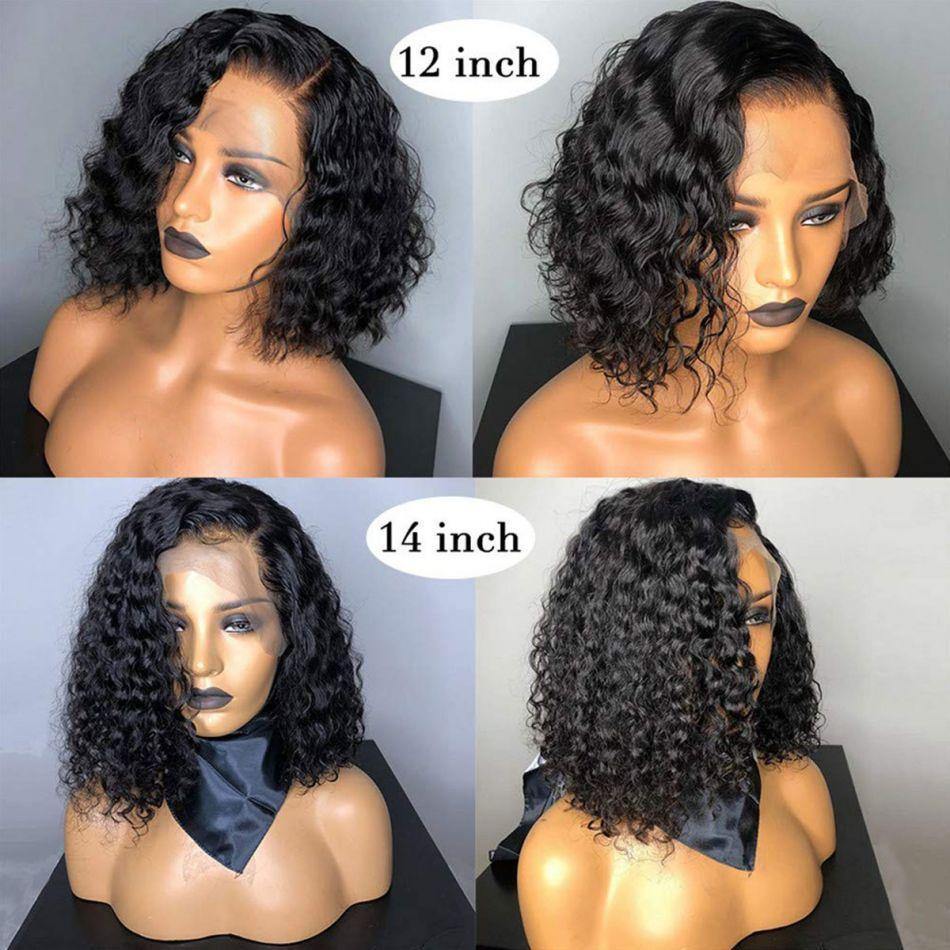 Water Wave 13x4 Side Parting Bob Lace Wigs 180% Density Natural Wave Bob Wigs - uprettyhair