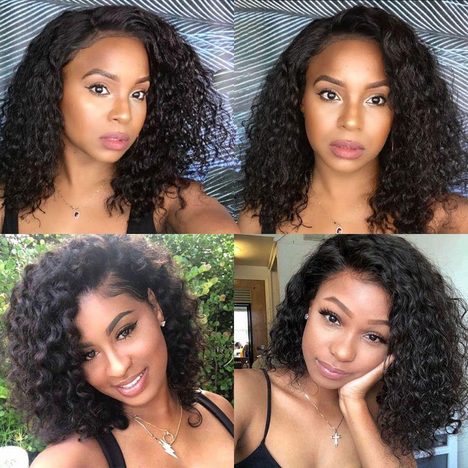 Water Wave 13x4 Side Parting Bob Lace Wigs 180% Density Natural Wave Bob Wigs - uprettyhair